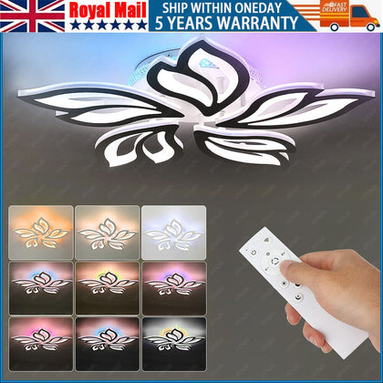 Modern Chandelier LED Lamp White Frame Ceiling Light With RGB Backlight Lzfzwneo