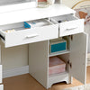 White Dressing VanityTable Wood Makeup Desk with LED Mirror 6 Drawers 2 cabinet
