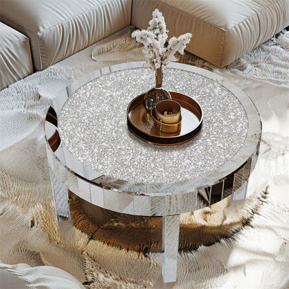 Large Round Coffee Table Crushed Crystal Diamond Highly Reflective Mirror Table