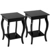 2PCS Accent Table End Table with Curved Legs 2-Tier Open Storage Shelves-Black