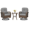 3 Piece Patio Swivel Rocker Set 2 Outdoor Wicker Rocking Chairs Grey