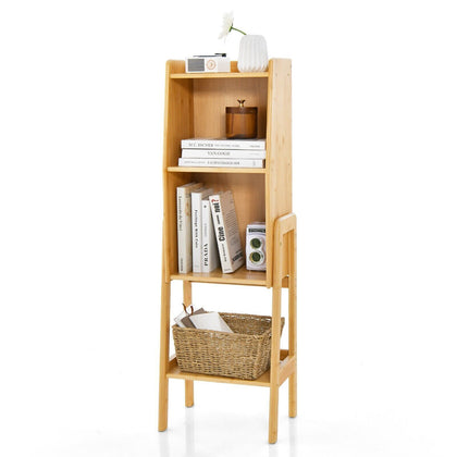 4 Tier Bamboo Bookshelf Free Standing Tall Bookcase Storage Organizer Rack Shelf