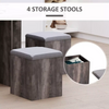 Compact Dining Table and 4 Ottoman Chairs Set Space Saving Storage Kitchen Grey