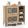Chic Shoe Storage Cabinet Freestanding Shoe Organizer w/ Flip Doors Oak