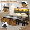 Double Metal Bed Frame with Drawers Storage Upholstered Headboard with LED & USB