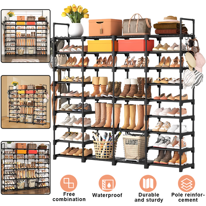 4 Row 9 Tier Shoe Rack Metal Tall Shoe Shelf Space Saving Shoe Organizer UK