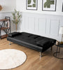 Sofa Bed 2 Seater Black Faux Leather Click Clack Cup Holders Comfy Guest Bed