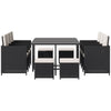 10 Seater Cube Rattan Dining Set W/ Cushions Glass Top Table Black