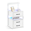 Bedside Table White LED Cabinets 3 Drawers Nightstand Bedroom W/Charging Station