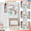 Dressing Table Mirror Drawers Vanity Makeup Desk Stool Set With LED Lights White