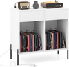 Record Player Stand Vinyl Storage Cabinet Drawers Shelves Charging Station USB C