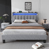Upholstered Platform Bed 4ft6 Double Bed Frame with LED Storage Headboard Grey