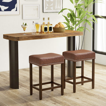 2Pcs Bar Stool PU Leather Counter Height Saddle Stools Dining Chairs Brown 60CM