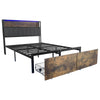 Double Metal Bed Frame with Drawers Storage Upholstered Headboard with LED & USB