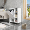 Bathroom Organizer White Wooden Iron Shelf Large Capacity w Dirty Clothes Basket