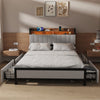 Ottoman Bed Frame Metal Bed Platform LED Lights Headboard & Storage Double Size