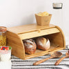 Wooden Bamboo Bread Bin Roll Door Counter Rack Food Storage Box Loaf Container