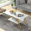 2-Tier Modern Coffee Table with Arched Metal Frame & Adjustable Foot Pads