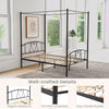 Double Size Metal Canopy Bed Frame 4-Poster Modern Platform Wooden Slat Support