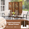 4-Panel Room Divider Privacy Screen with Carved Leaf Pattern-Brown