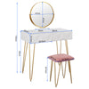 White Dressing Table Vanity Makeup Desk Set w/ Round Mirror Stool Drawer Bedroom