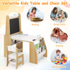 Kids Study Table Set with Chair Easel Whiteboard Paper Roll Storage Natural