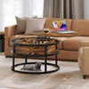 Round Lift Top Coffee Table with Storage Wood for Home Living Room Office Brown
