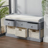 Shoe Storage Cabinet Hallway Bench Stool w Seat Cushion 3 Rattan Basket 3 Drawer