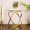 Gold Round Side Table for Living Room Tempered Glass Top Sofa Table Metal Base