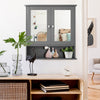 Bathroom Cabinet Wooden Wall-Mounted Mirror Cabinet w/2-Tier Adjustable Shelves