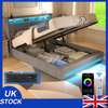 King Size Bed Frame Metal Bed Platform LED Lights Headboard & Bottom Hzilkxdtkce