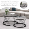 Set of 2 Marble Pattern Top Nesting Coffee Table Side End Table for Living Room