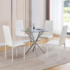4x White Faux Leather Dining Chairs&Round Tempered Glass Silver Leg Dining Table
