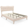 King Size Bed Frame Wooden Slat Bed Platform Upholstered Button Tufted Headboard