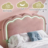 Upholstered Bed Frame Pink Velvet 3ft Single Bed with Wood Slats & LED Headboard