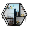 Wall Mounted Shelf Hexagon Storage RGB Display Cabinet with Remote Control Black