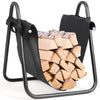 Firewood Storage Holder with Canvas Tote Carrier & Heavy-Duty Metal Frame