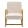 Wooden Rocking Chair Rattan Armrest Linen Fabric Cushion Thick Seat Relax Sofa
