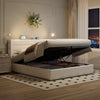 Ottoman Storage Bed Frame 5ft King Size Bed with Headboard Linen Fabric Beige