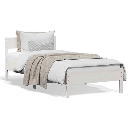 BaraSh Bed Frame with Headboard White 90x200 Solid Wood Pine,Platform Bed P0P2