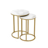 2Pcs Marble Side Table Nesting Coffee Tables Corner Cabin Bedroom White & Gold