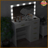 Dressing Table Set Vanity Makeup Desk with Large Mirror 3-Color LED Lights White