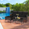 3 PCS Patio Conversation Set w/Tempered Glass Coffee Table-Black