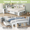 Double Bed with Bookcase Multifunctional Wooden Bed Frame with Drawer Storage