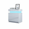 Bedside Table Cabinet 2 Drawers LED High Gloss Front Nightstand Storage Unit