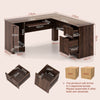 Home Office Study Workstation L-Shaped Corner Computer Desk w/ Cabinet Brown