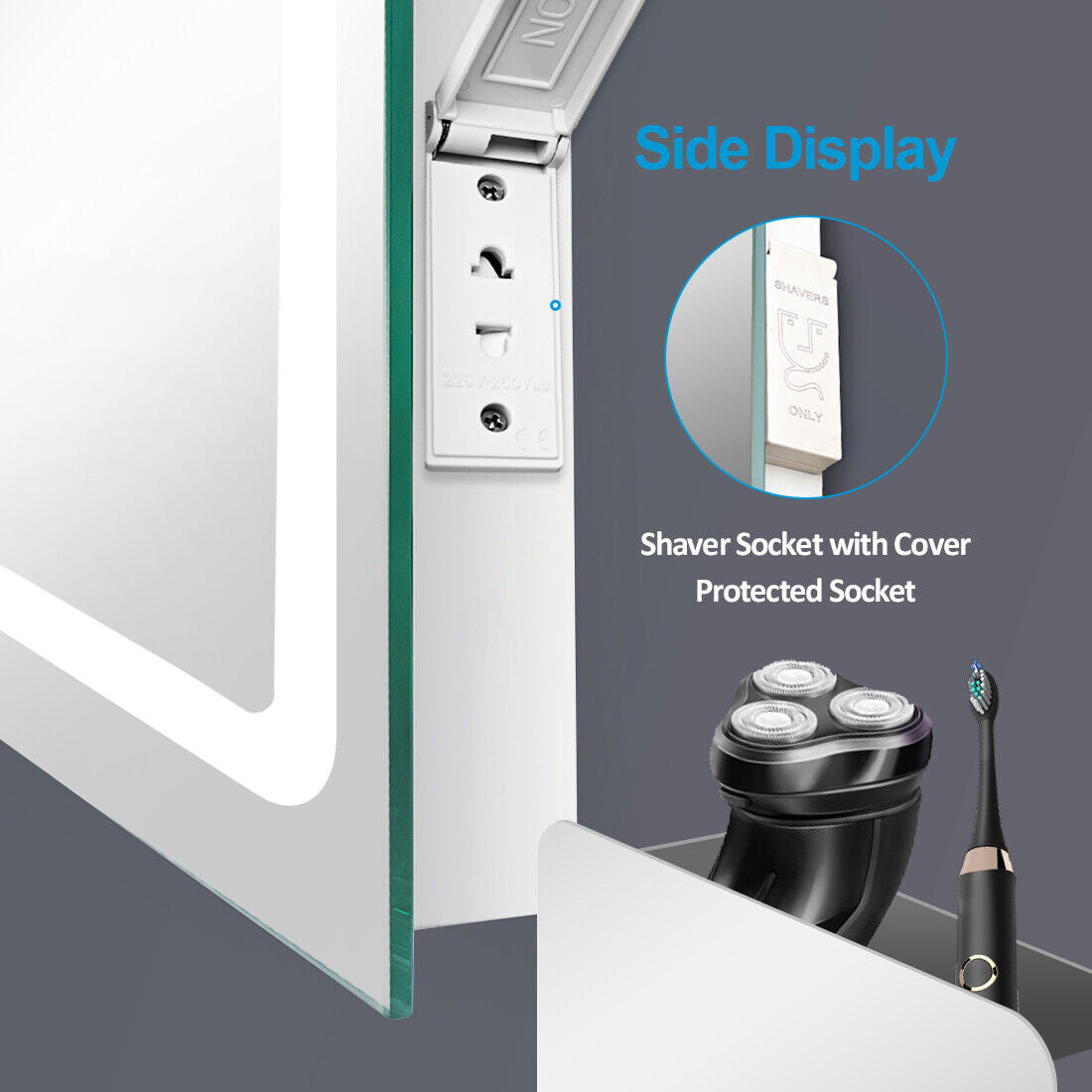 700X500mm LED Mirror Bathroom Illuminated with Anti-fog Demister Shaver Socket