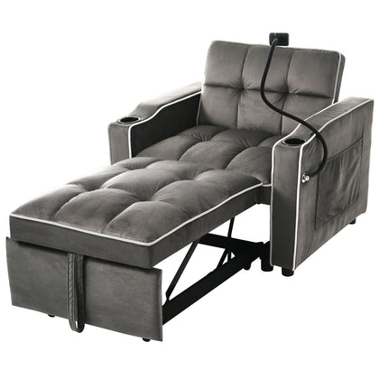 3 IN 1 SOFA BED, CONVERTIBLE SLEEPER CHAIR BED WITH CUP HOLDERS & PHONE HOLDER