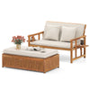 Patio Solid Acacia Wood Loveseat & Storage Ottoman-White