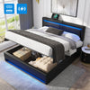 Upholstered Ottoman Bed 5ft King Size LED Hydraulic Bed Frame with Storage Black